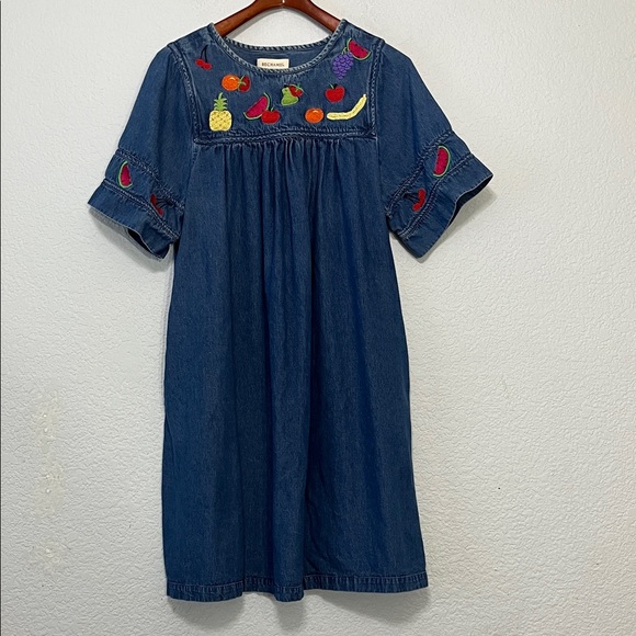 Vintage Bechamel Chambray Fruit Embroidered Dress - Picture 1 of 12
